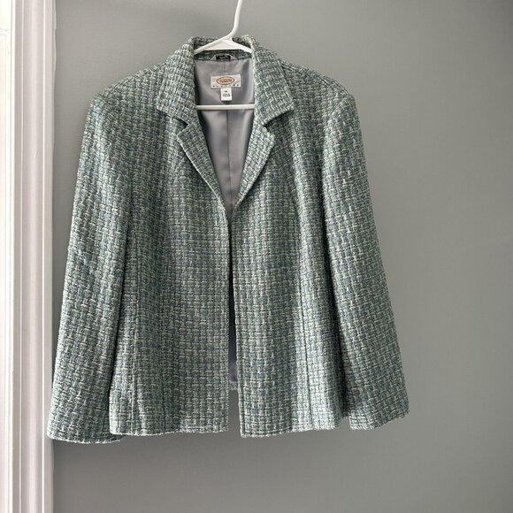 Talbots Jackets & Blazers - Talbots Petites Green Basketweave Green Shimmer Blazer Open Size 14 Petites